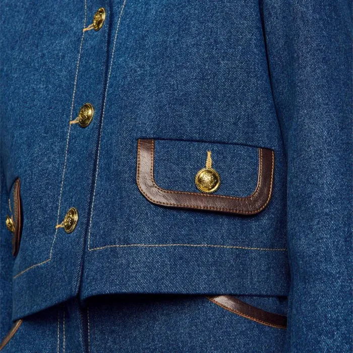 Women Jackets and Blazers SANDRO Denim Jacket With Leather Collar Blue