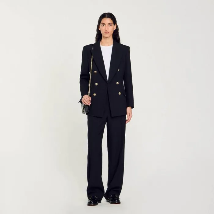 Women Jackets and Blazers SANDRO Doublebreasted Suit Jacket Black