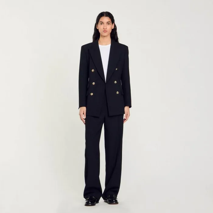 Women Jackets and Blazers SANDRO Doublebreasted Suit Jacket Black