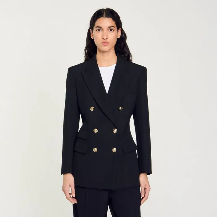 Women Jackets and Blazers SANDRO Doublebreasted Suit Jacket Black
