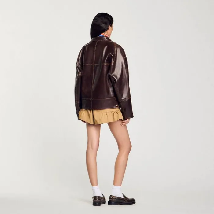 Women Jackets and Blazers SANDRO Oversized Leather Jacket Brown