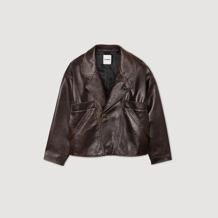 Women Jackets and Blazers SANDRO Oversized Leather Jacket Brown