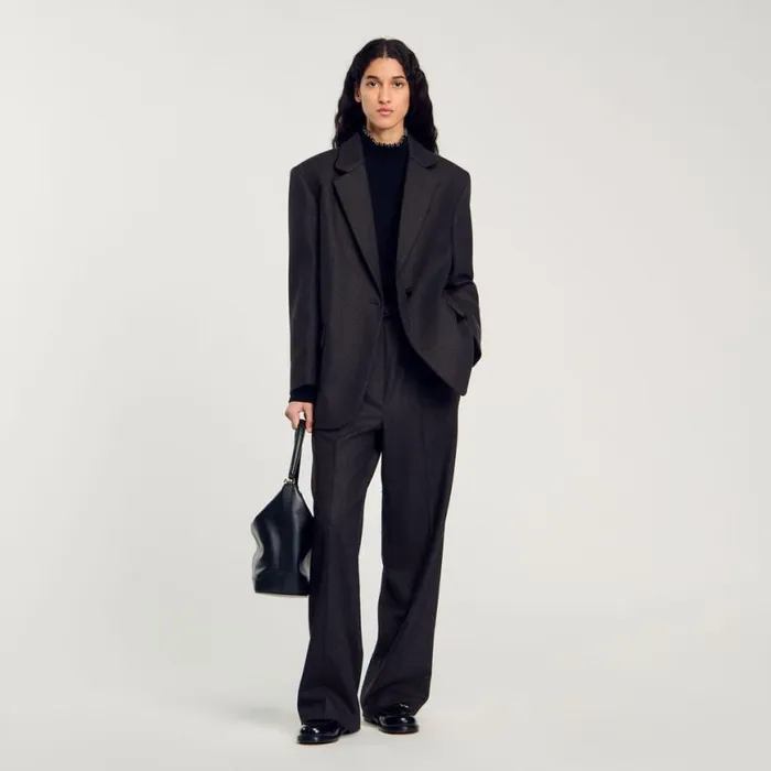 Women Jackets and Blazers SANDRO Suit Jacket Dark Brown