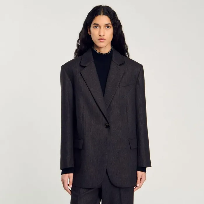 Women Jackets and Blazers SANDRO Suit Jacket Dark Brown