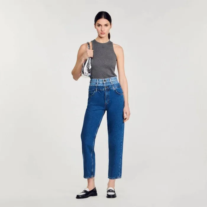 Women Jeans SANDRO Trompe L039il Mom Jeans Blue