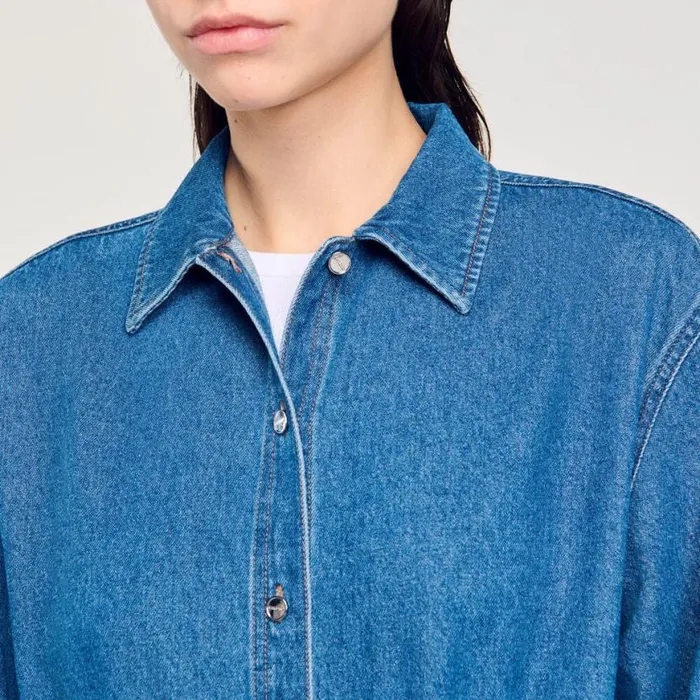 Women Jumpsuits SANDRO Denim Shirt Bodysuit Blue Jean