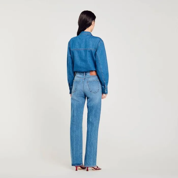 Women Jumpsuits SANDRO Denim Shirt Bodysuit Blue Jean