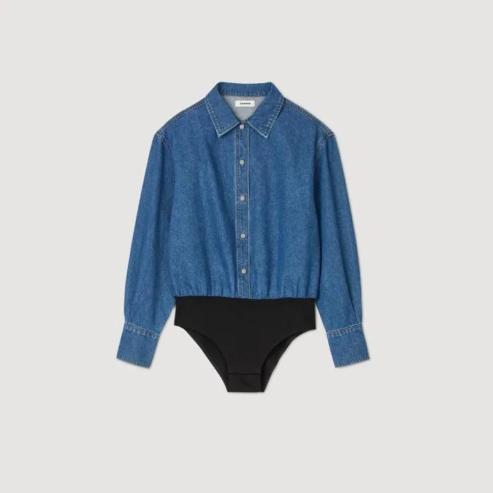Women Jumpsuits SANDRO Denim Shirt Bodysuit Blue Jean