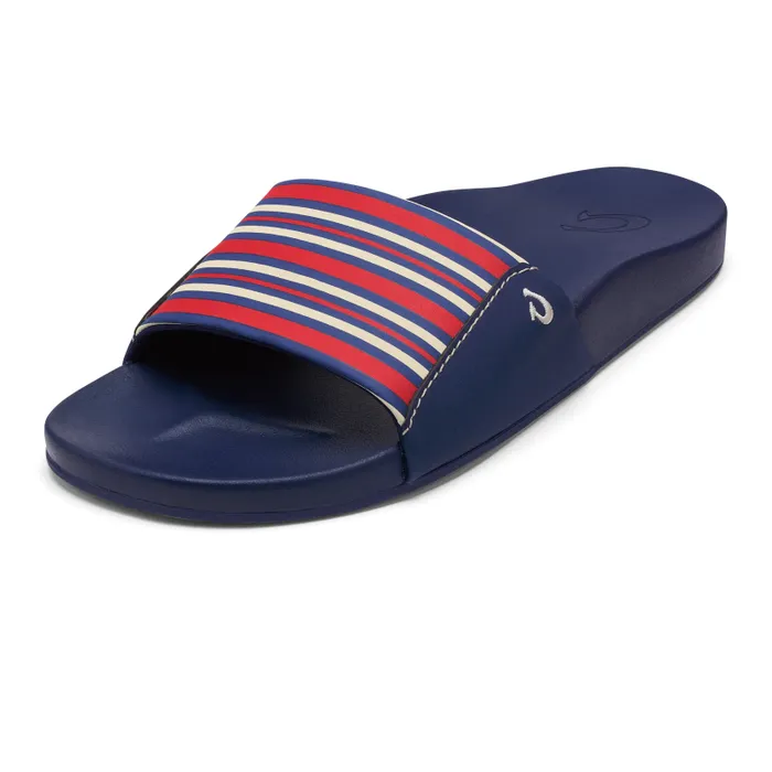 Women Kpuni Womens Slide Sandals Trench Blue Stripe Olukai WaterFriendly Women Kpuni Womens Slide Sandals Trench Blue Stripe Olukai WaterFriendly