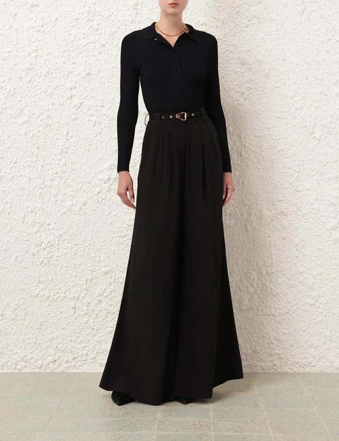 Women Knitwear Zimmermann Knit Polo Top Black