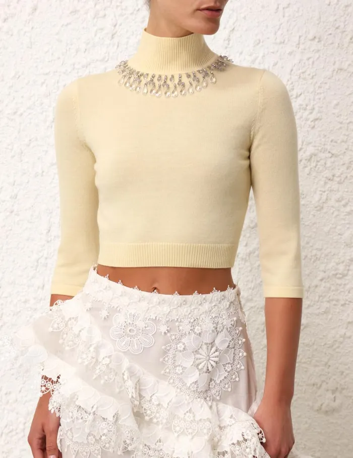 Women Knitwear Zimmermann Matchmaker High Neck Crop Top Lemon