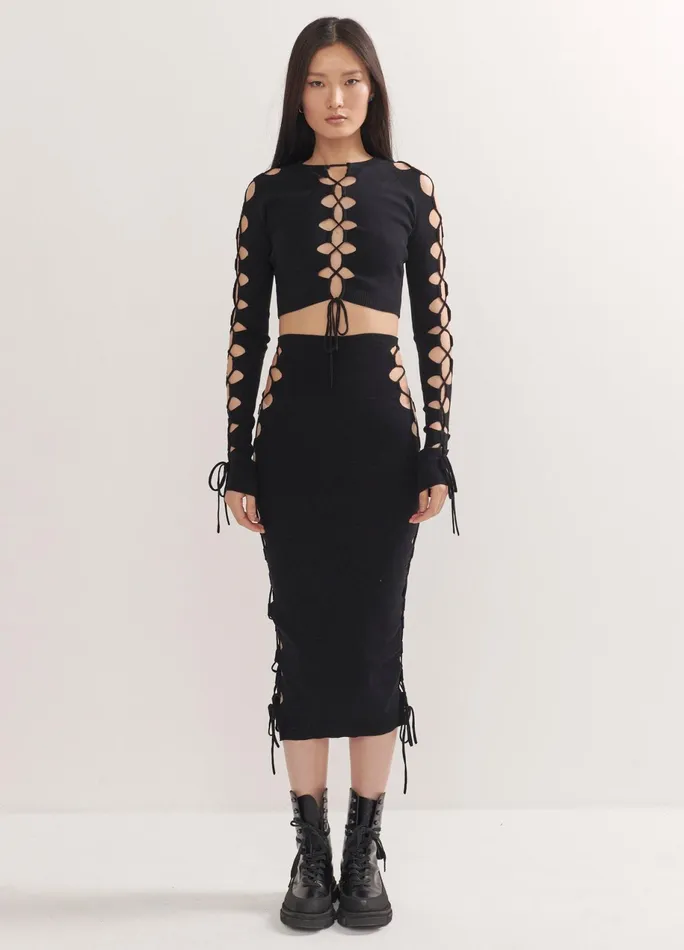 Women Lacing Knitted Skirt MONSE Bottoms