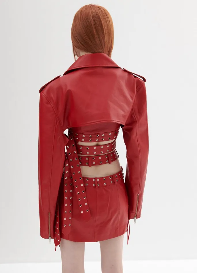 Women Leather Criss Cross Mini Skirt MONSE Bottoms