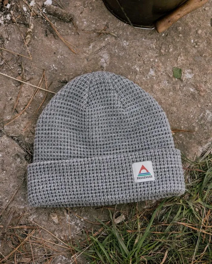 WomenMen Beanies Passenger Moss Double Layer Recycled Waffle Beanie Grey Marl Grey Marl
