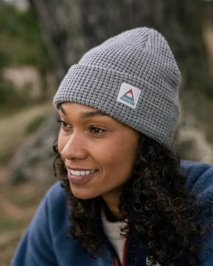 WomenMen Beanies Passenger Moss Double Layer Recycled Waffle Beanie Grey Marl Grey Marl