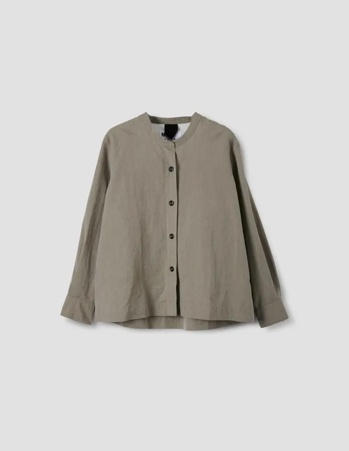 Women Mhl Button Through Collarless Shirt Faded Khaki Margaret Howell Shirts