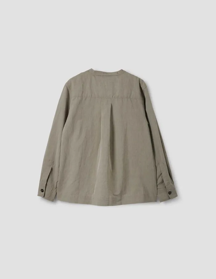 Women Mhl Button Through Collarless Shirt Faded Khaki Margaret Howell Shirts