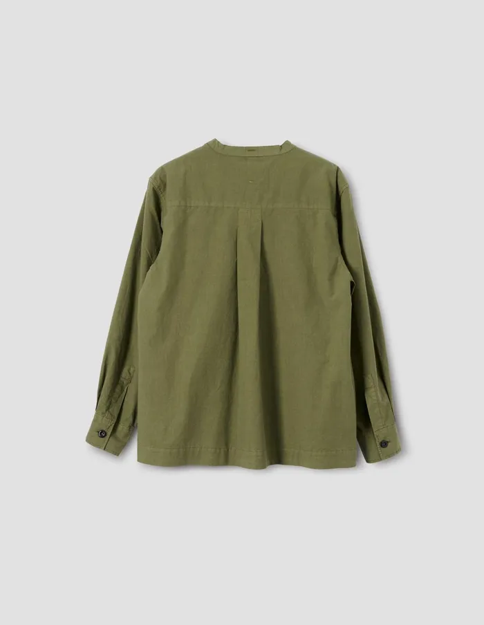 Women Mhl Button Through Collarless Shirt Olive Green Margaret Howell Shirts