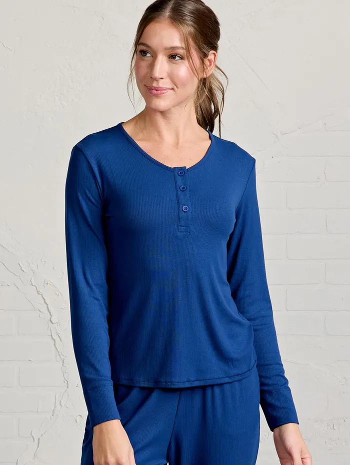 Women Microluxe Rib Sleep Long Sleeve Henley Tasc Performance Sleepwear