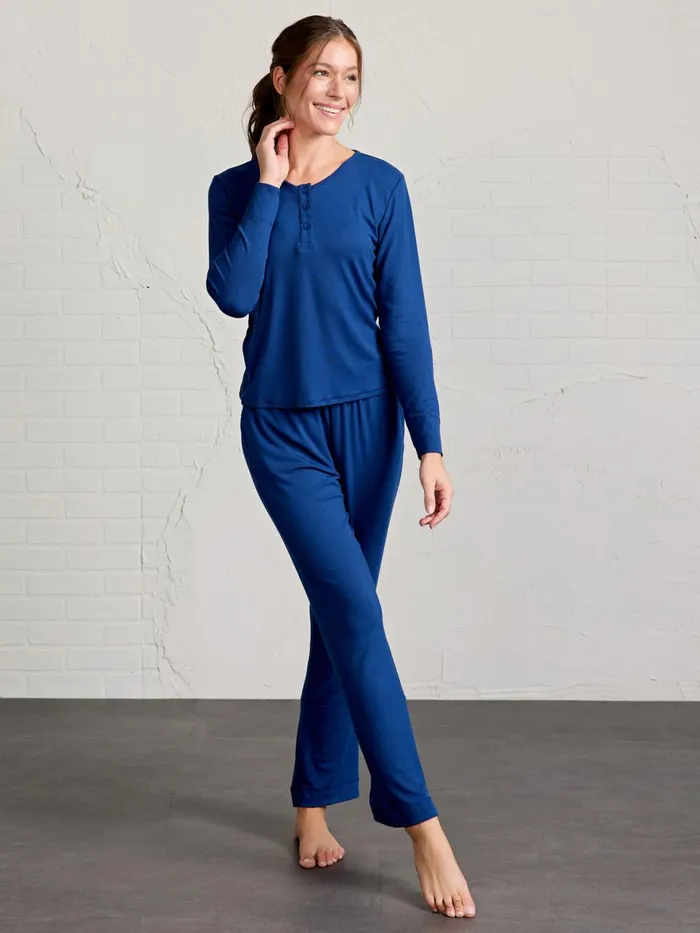 Women Microluxe Rib Sleep Long Sleeve Henley Tasc Performance Sleepwear