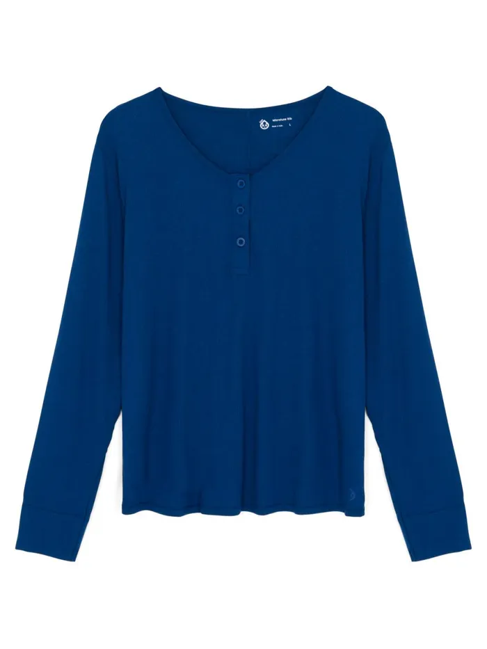 Women Microluxe Rib Sleep Long Sleeve Henley Tasc Performance Sleepwear