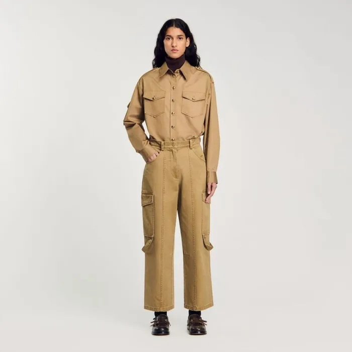 Women Pants and Shorts SANDRO Cargo Trousers Olive Green