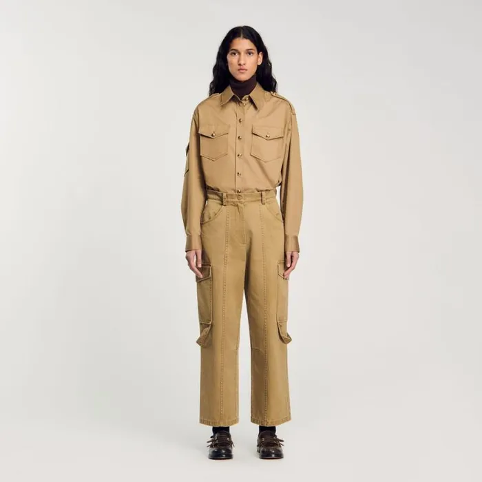 Women Pants and Shorts SANDRO Cargo Trousers Olive Green