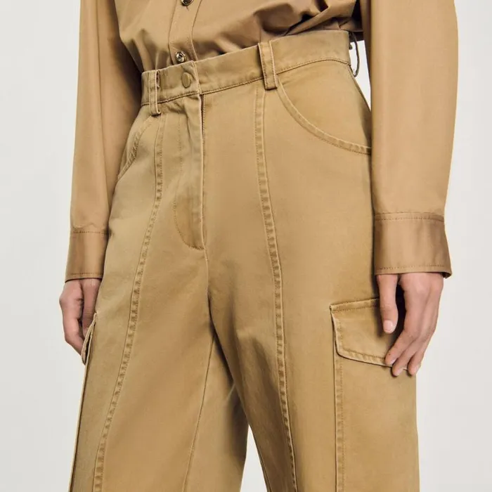 Women Pants and Shorts SANDRO Cargo Trousers Olive Green