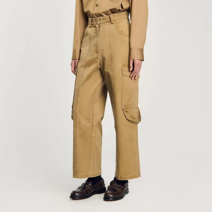 Women Pants and Shorts SANDRO Cargo Trousers Olive Green