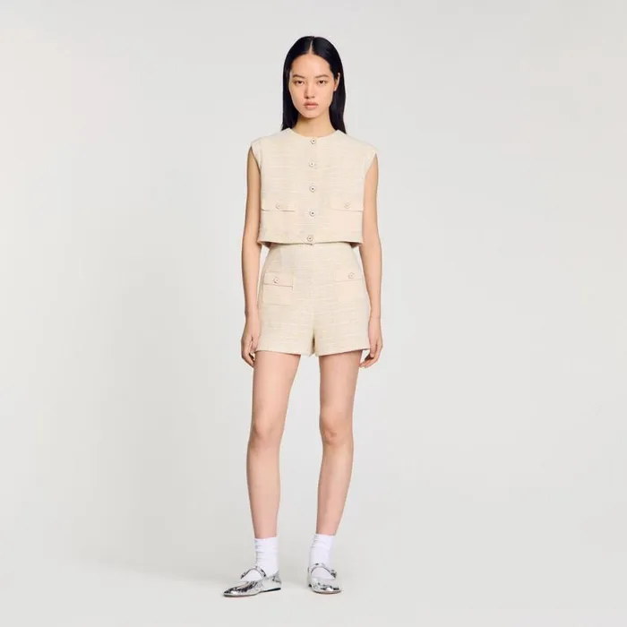 Women Pants and Shorts SANDRO Decorative Tweed Shorts Yellow Ecru