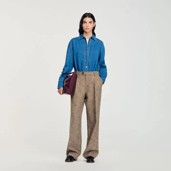 Women Pants and Shorts SANDRO Micro Houndstooth Trousers Brown