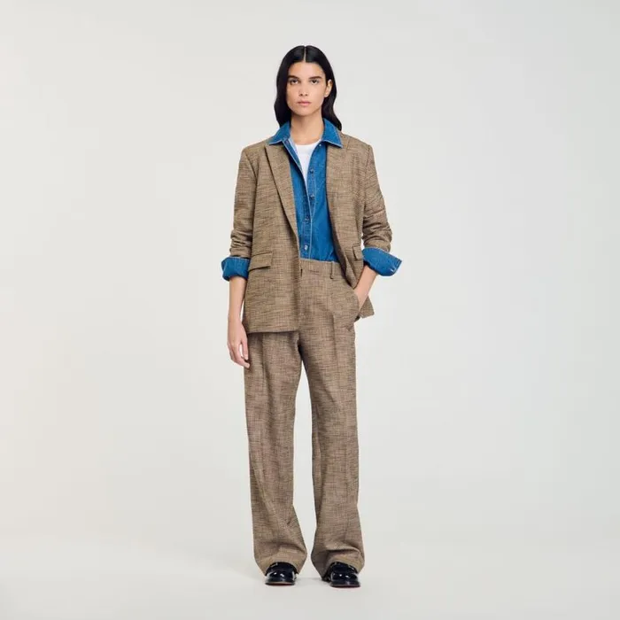 Women Pants and Shorts SANDRO Micro Houndstooth Trousers Brown