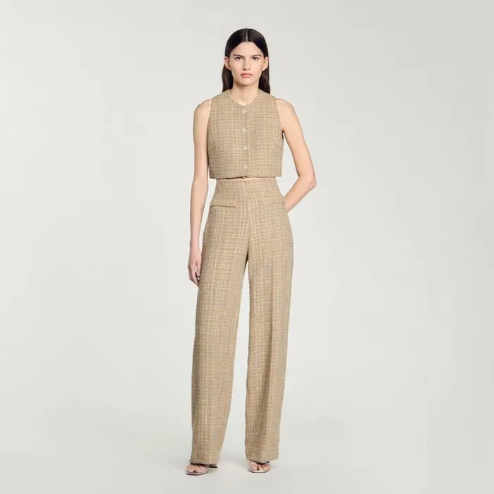 Women Pants and Shorts SANDRO Straightleg Tweed Trousers Camel