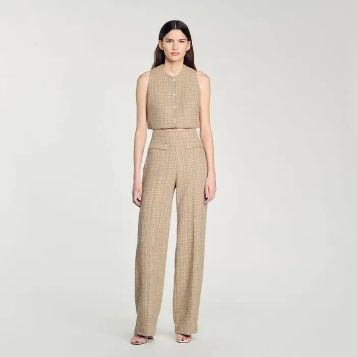 Women Pants and Shorts SANDRO Straightleg Tweed Trousers Camel