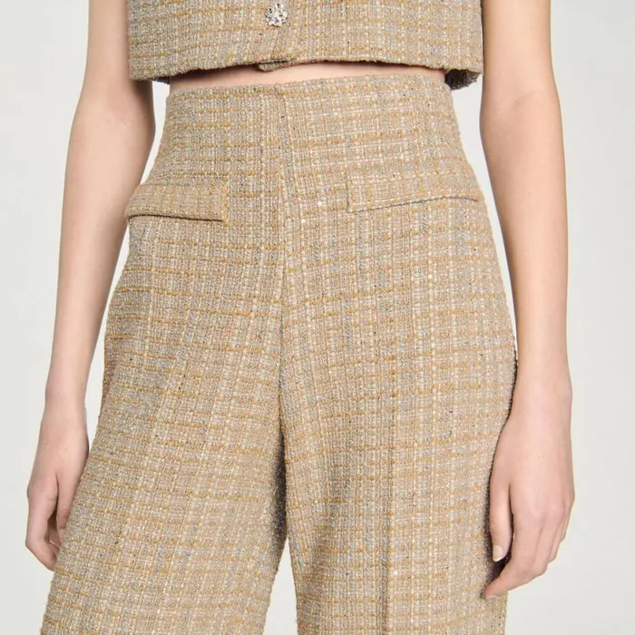 Women Pants and Shorts SANDRO Straightleg Tweed Trousers Camel