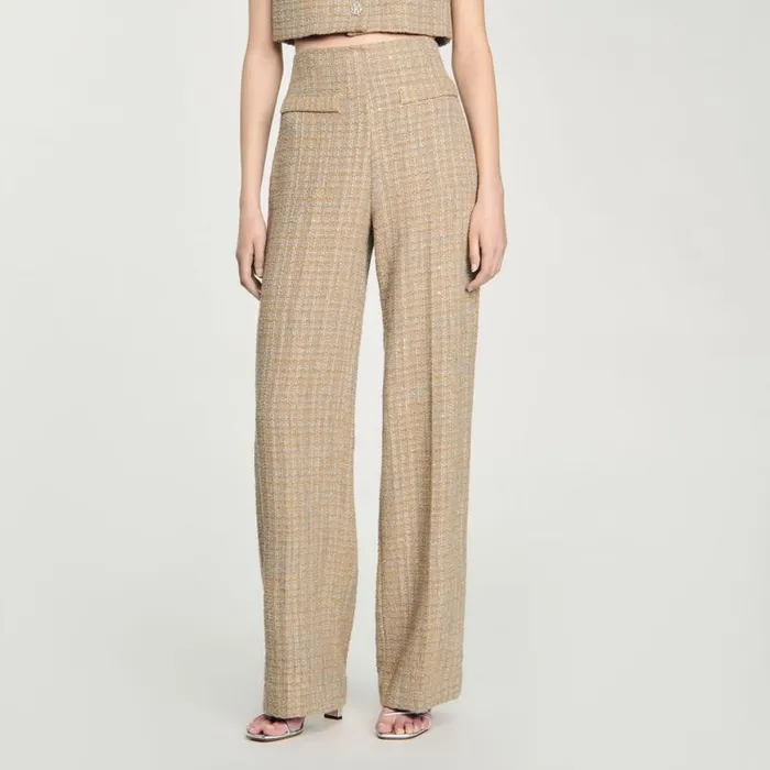Women Pants and Shorts SANDRO Straightleg Tweed Trousers Camel