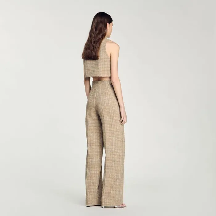 Women Pants and Shorts SANDRO Straightleg Tweed Trousers Camel