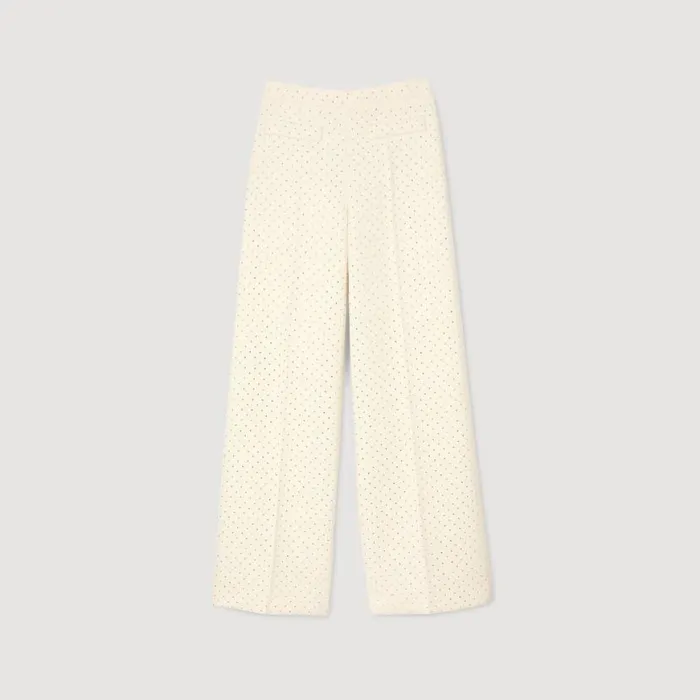 Women Pants and Shorts SANDRO Tweed Rhinestonecovered Trousers Ecru
