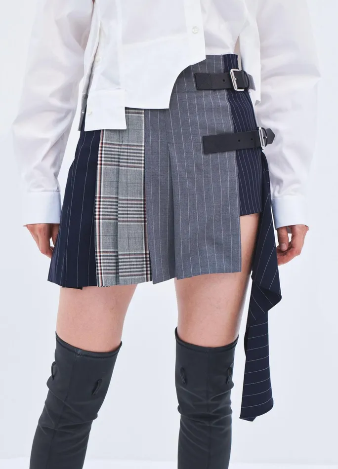 Women Patchwork Pleated Mini Skirt MONSE Bottoms