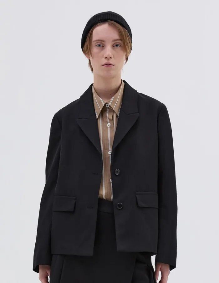 Women Peak Lapel Blazer Black Margaret Howell Jackets and Coats
