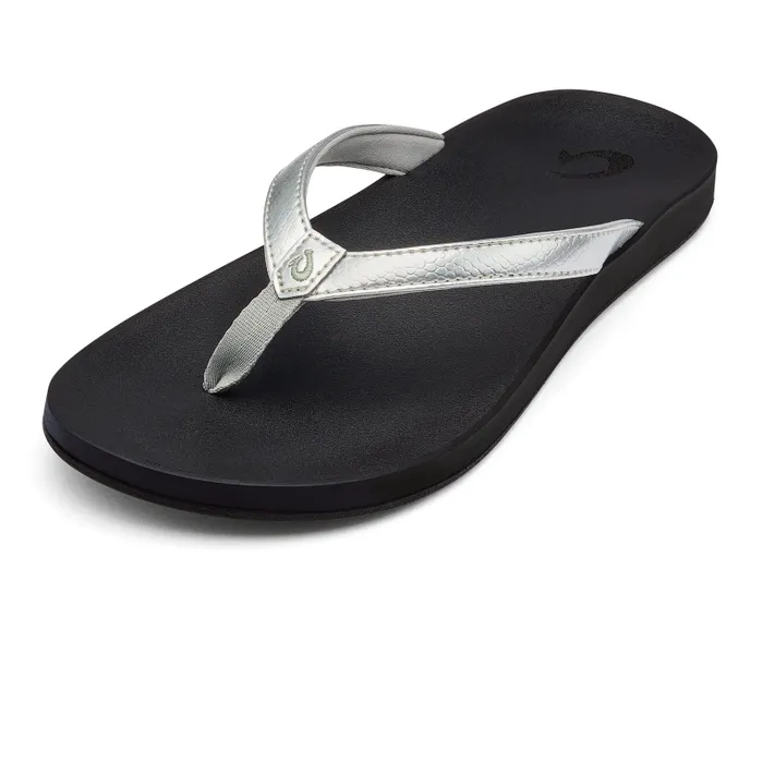 Women Puawe Womens Cushioned Beach Sandals Silver Black Olukai WaterFriendly Women Puawe Womens Cushioned Beach Sandals Silver Black Olukai WaterFriendly