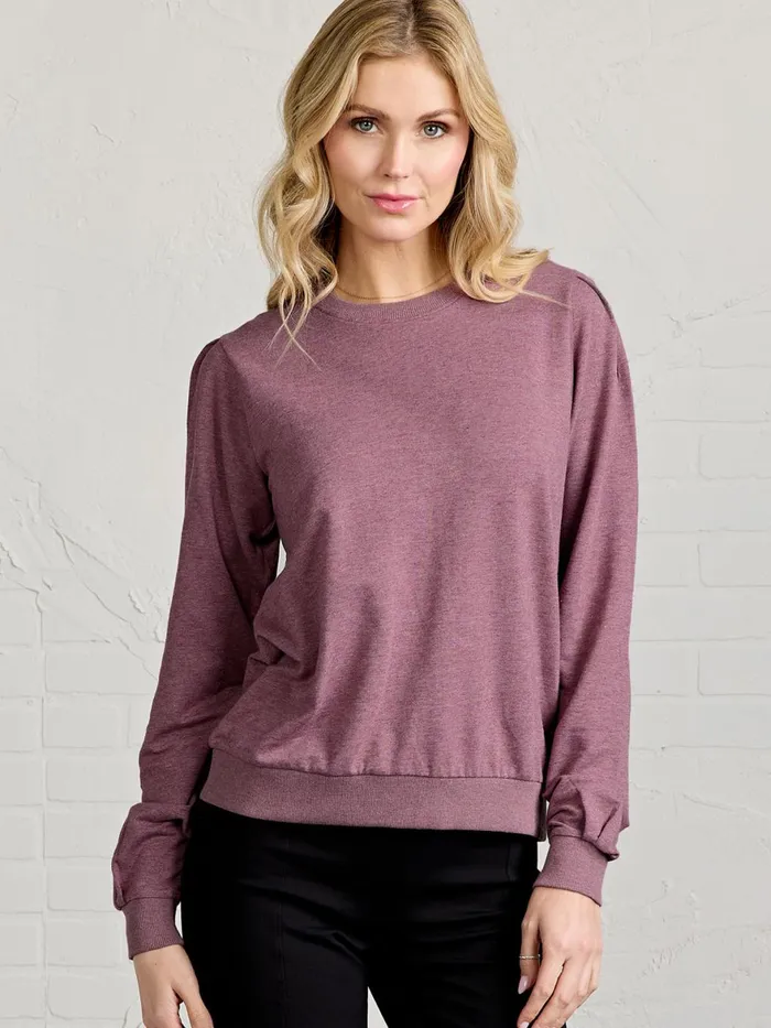 Women Puff Sleeve Sparkle Sweatshirt Tasc Performance Lounge