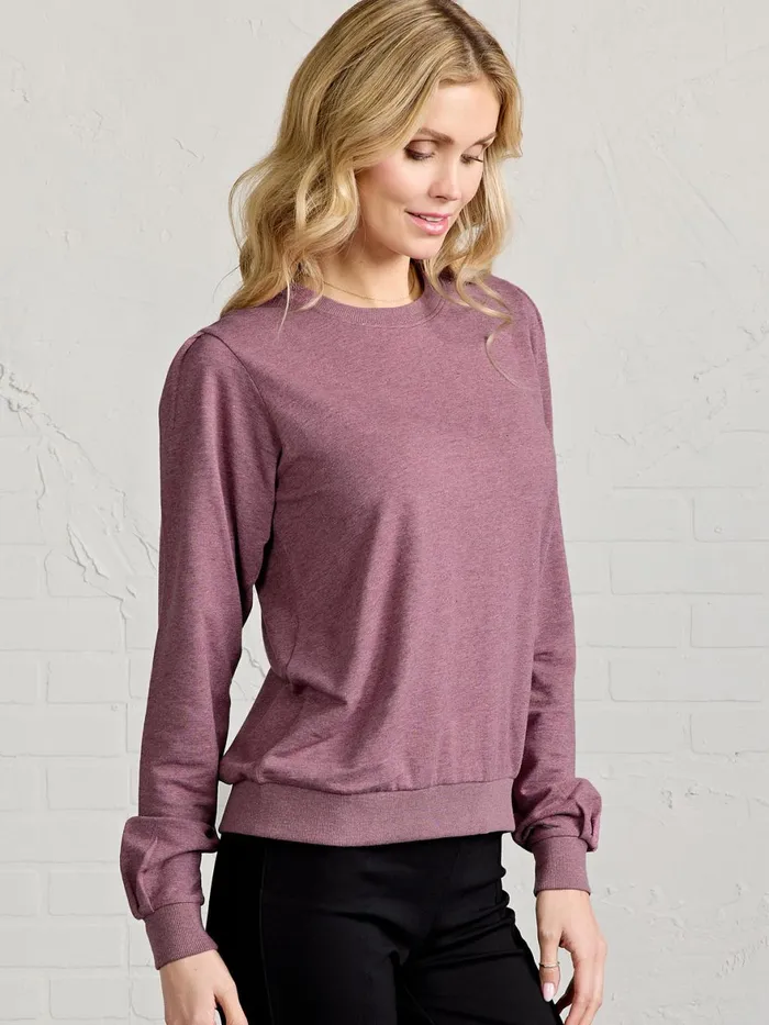 Women Puff Sleeve Sparkle Sweatshirt Tasc Performance Lounge