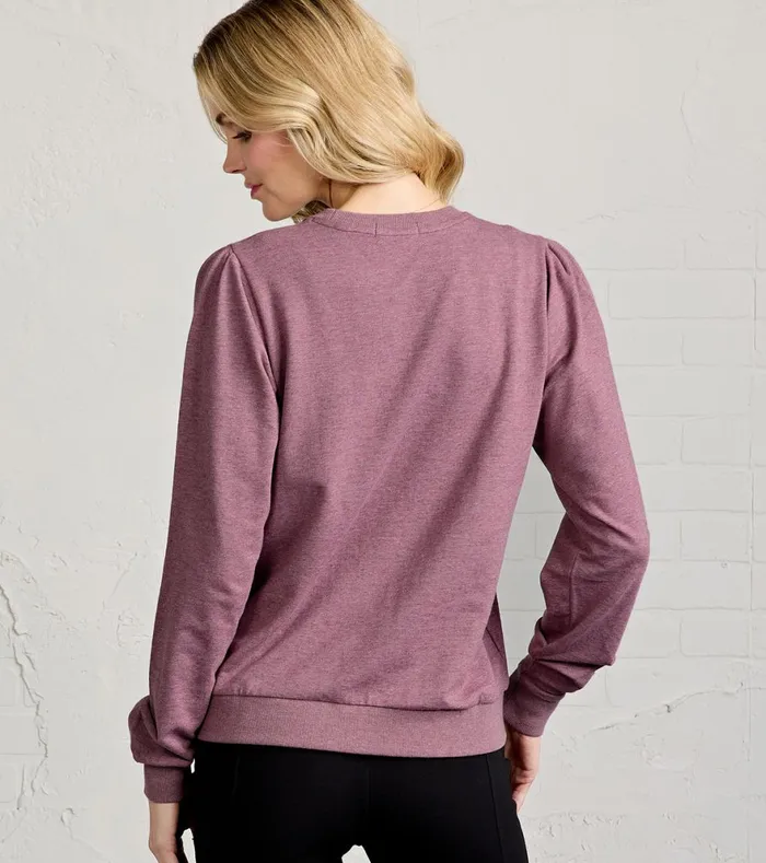 Women Puff Sleeve Sparkle Sweatshirt Tasc Performance Lounge
