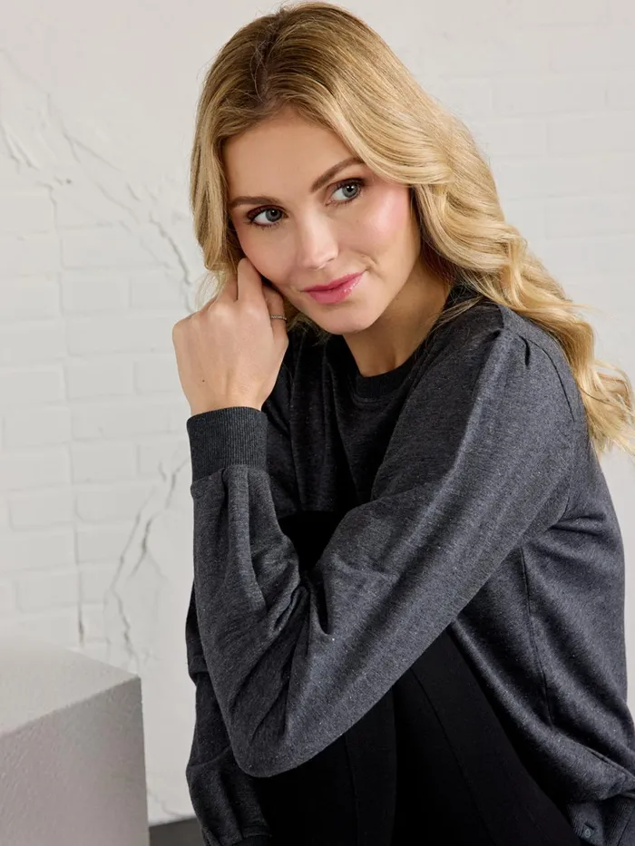Women Puff Sleeve Sparkle Sweatshirt Tasc Performance Lounge