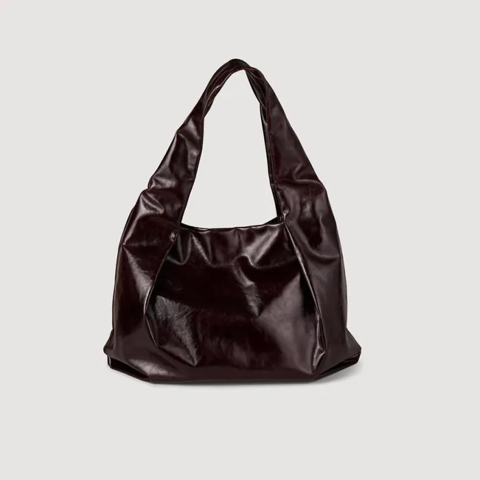 Women Shoulder Bags SANDRO Large Shiny Leather Bag Burgundy
