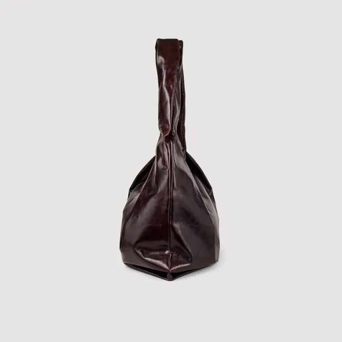 Women Shoulder Bags SANDRO Large Shiny Leather Bag Burgundy