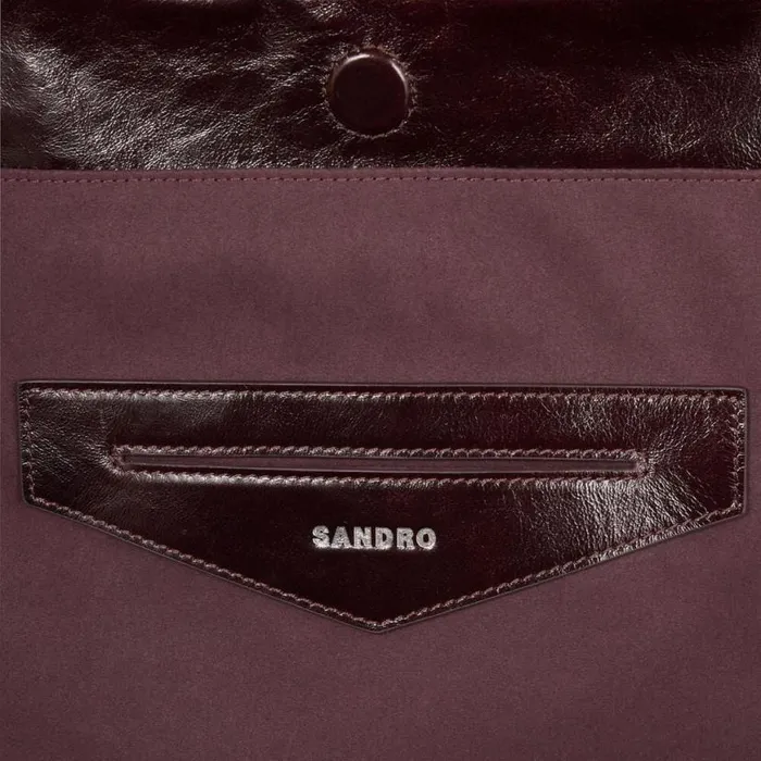 Women Shoulder Bags SANDRO Large Shiny Leather Bag Burgundy