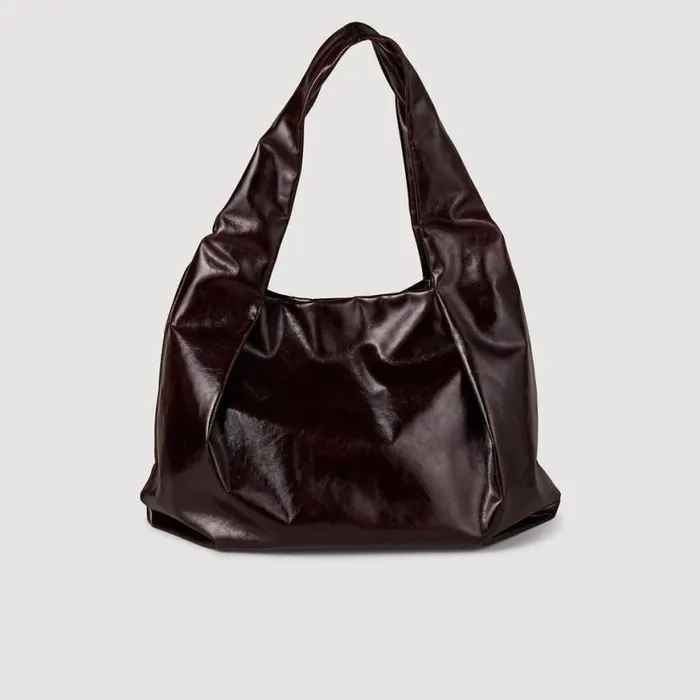 Women Shoulder Bags SANDRO Large Shiny Leather Bag Burgundy