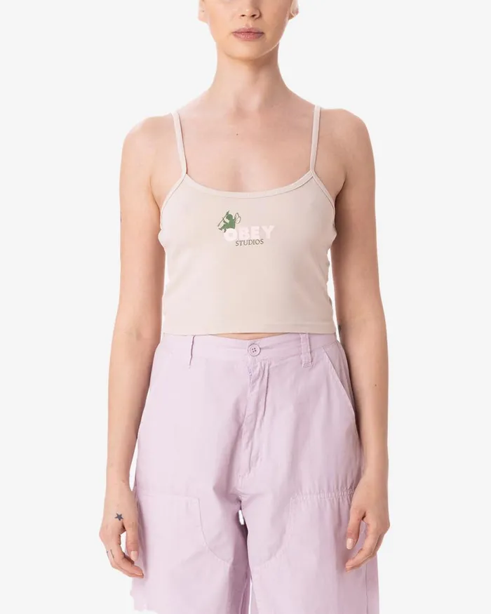 Women SITTING FAIRY SPAGHETTI STRAP CROP TANK Clay OBEY Clothing TSHIRTS